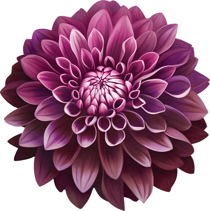 Vivid illustration of a purple dahlia flower in full bloom with layered petals.